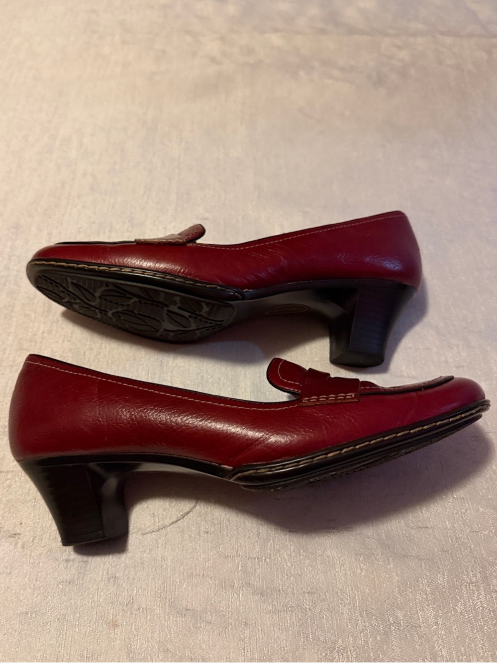 Softspots Women's Deep Wine Leather Penny Loafer Heels - Picture 5 of 6